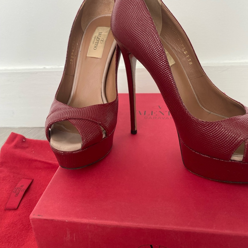 Valentino Garavani Red Platform Peep Toe Heels